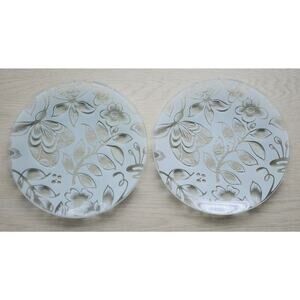 Plates-Frosted White-Clear Glass-Floral-Salad/Bread/Appetizer/Buffet-Set of 2